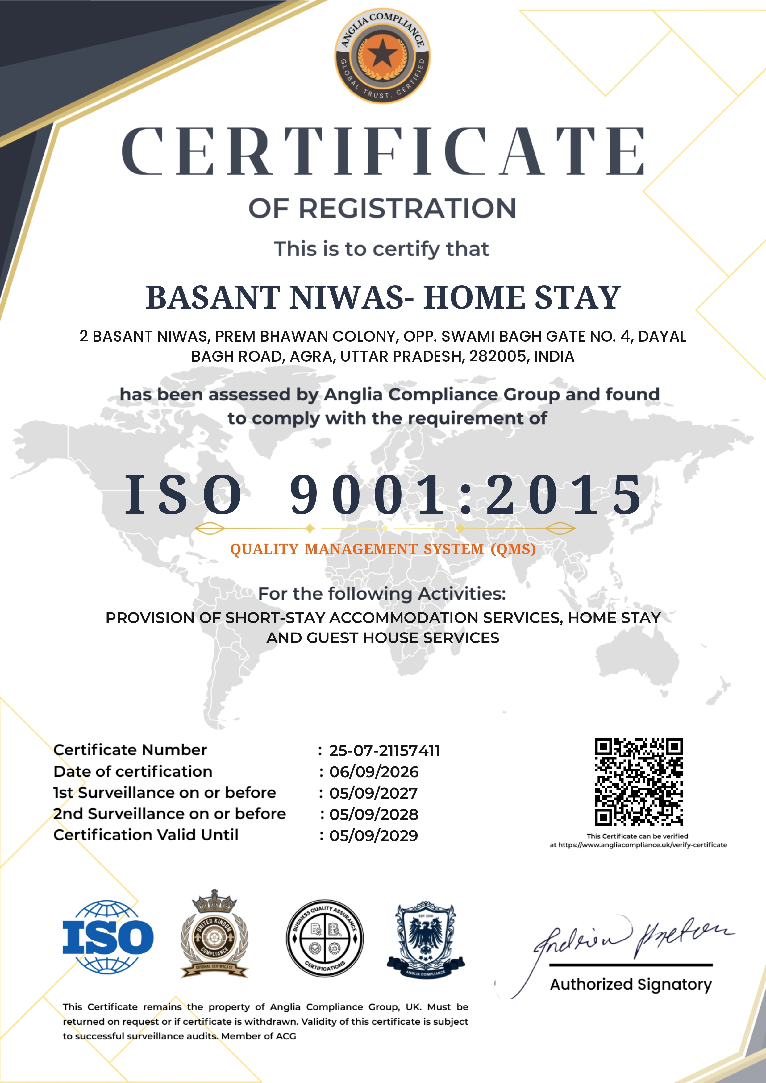 Basant Niwas ISO 9001:2015 Certificate